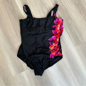 Miraclesuit 24W Black Floral One Piece Swimsuit Shapewear